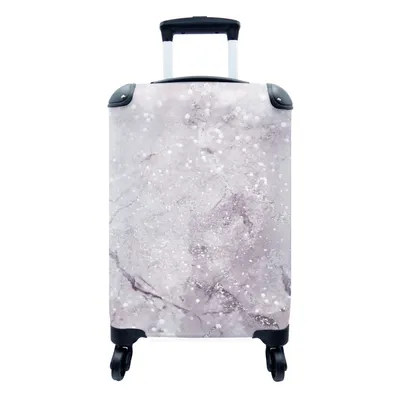 Produktbild von MuchoWow® Koffer Handgepäck Trolley Rollkoffer Kleine Reisekoffer mit 4 Rollen - Marmor - Glitter - Lila - Cabin Size < 55x40x23 cm & 55x40x20 cm - Fotokoffer - Kabinenkoffer - Boardgepäck - Reise-Box - Reisekoffer - Reisegepäck - Koffer mit Bild - Trolley für Kinder