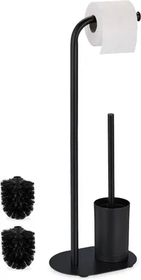 Immagine prodotto di Set di accessori per il bagno - 64,5 x 23 x 17 cm - Porta rotolo da pavimento - Spazzolino per WC con supporto - Materiale: ferro - Colore: nero