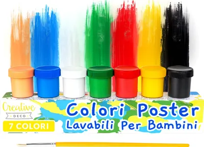 Immagine prodotto di Creative Deco Tempere Lavabili per Bambini Colori Pittura a Dita | Set 6 x 20 ml Bottiglie Multicolore + 1 Gratis | Principianti e Professionisti