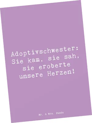 Produktbild von Mr. & Mrs. Panda Postkarte Spruch Adoptivschwester Herz - Lavendeltraum - Geschenk, Geschwisterliebe, Herzen, Liebe, Ansichtskarten, Geschenke, Postkarten, Familie
