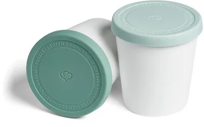 Obrázek produktu pro Sada dvou nádob na led Unyqoos® o objemu 1 litr, bez BPA, vyrobené z plastu s pružným silikonovým víkem, vhodné do myčky, barva: světle šedá a tmavě šedá, rozměry: 13,5 x 12,1 cm