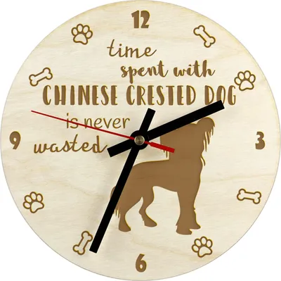 Image de Chien chinois à crête - horloge avec chien, horloge en bois gravée, horloge personnalisée Art-Dog