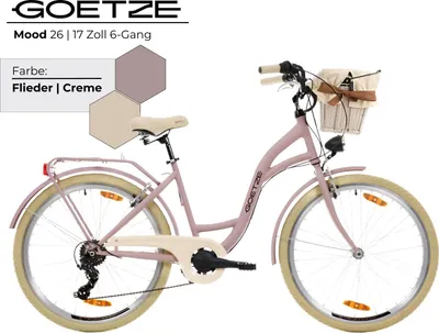 Produktbild von Goetze Mood 26 Zoll City Bike, 17 Zoll Tiefeinsteigerrahmen, 6-Gang Shimano Tourney, V-Bremse, LED-Beleuchtung, Komfortsattel, Rattankorb