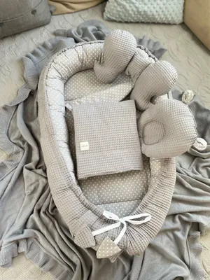 Produktbild von Waffelpique GRAU/ Mini PUNKTE Grau Babynestchen Unterlage 5 Tlg SET Babynest Wicleklunterlage Reisebett Babydecke Babyausstattung 2 Seitig PREMIUM