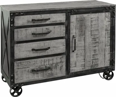 Immagine prodotto di MASSIVMOEBEL24 | credenza in legno di Mango 120x46x92 grigio scuro laccato HEAVY INDUSTRY #125