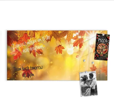 Produktbild von Magnettafel 100x50cm Pinnwand Whiteboard beschreibbar - Herbstblätter Sonne