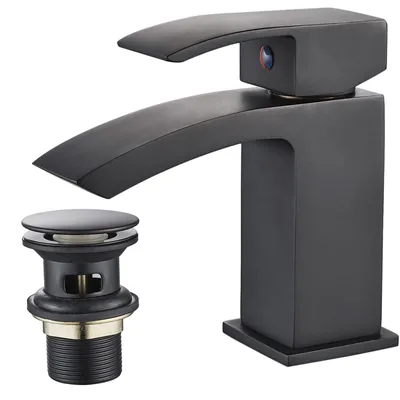 Waschtischarmatur Wasserfall Schwarz Einlochmontage Messing