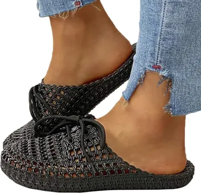 Produktbild von 40- Damen Hausschuhe Atmungsaktiv Mesh Hausschuhe Sommer Hohl Latschen Badeschuhe Strand Slippers Flach Sohle Pantoffeln