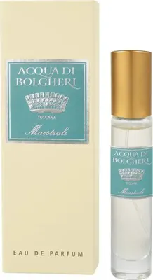 A perfume bottle and its packaging are displayed against a white background.