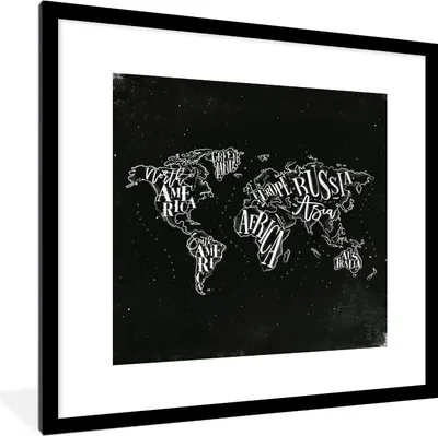Produktbild von MuchoWow® MuchoWow® Gerahmtes Poster Weltkarte - Schwarz - Weiß - Sternenhimmel 40x40 cm - Poster mit zchwarzem Bilderrahmen - Poster - Plakat im Rahmen