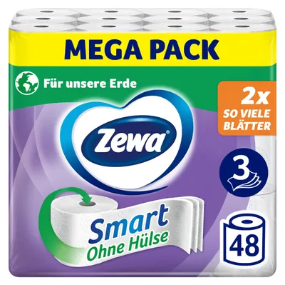 Produktbild von Zewa Smart Toilettenpapier Ohne Hülse, Großpackung Mit 48 Rollen (6 x 8 x 300 Blatt)