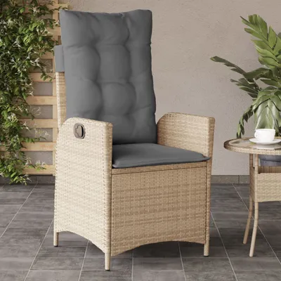 Image de vidaXL Fauteuil de jardin avec coussin Réglable Mélange de beige Poly rotin
