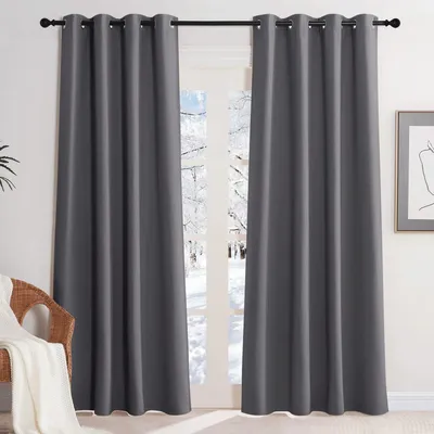 Produktbild von Thermovorhang mit Ösen Blickdicht Grau H200 x B140 cm (2er Pack)