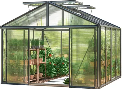 Produktbild von GFP Gewächshaus Asteria 22 Premium 311x311 cm mit integriertem Fundament 16 mm Doppelstegplatten, Farbe Anthrazit