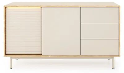 Produktbild von Masseno Kommode KALIMERA 140,1 cm Sideboard mit 3 Schubladen und 2 Türen für Wohnzimmer Schlafzimmer Modern 140,1x40x77,1 cm Eichefarben / Kaschmir