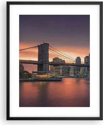Produktbild von Gerahmtes Poster - Schwarzer Rahmen - New York Brücke Nacht - 40x50 cm - Wand Bild - Wanddeko - Wandbilder - Kunstposter - Wandposter - Bilderrahmen - Bilder - Kunstdruck - Wandbild - P2BPA40x50-4048