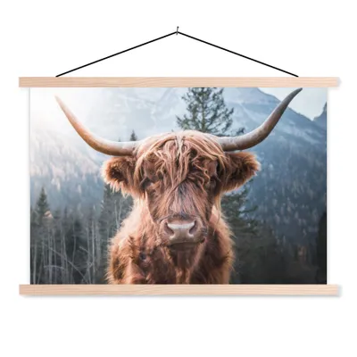 Produktbild von MuchoWow® Textilposter Schottischer Hochländer - Kuh - Tiere - Berg - Natur 60x40 cm mit holzfarbenen Rahmen - Bilder