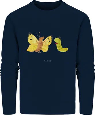 Produktbild von Mr. & Mrs. Panda Baumwoll Pullover Raupe Schmetterling Größe XXL - French Navy - Geschenk, Zitronenfalter, Entwicklung, Sweatshirt, Hut, Kokon, Pulli, Lustige Sprüche