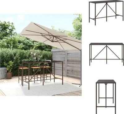 Image de vidaXL Table de bar avec plateau en verre Marron 180x70x110 cm Poly rotin - Tables de jardin