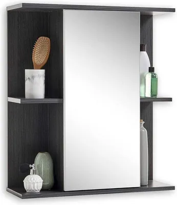 Immagine prodotto di Armadietto a specchio con illuminazione a LED e ripiano, bianco lucido rovere - 60x68x20 cm