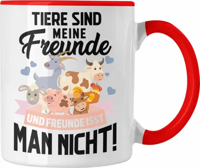 Produktbild von Trendation - Veganer Tasse Geschenk Tiere Sind Meine Freunde Vegan Geschenkidee Lustiger Spruch Vegane Lebensweise Spruch (Rot)