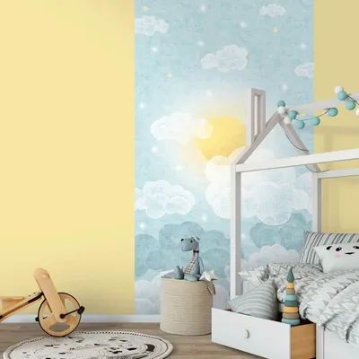 Produktbild von Profhome 770641-GU Fototapete Kindertapete blau weiß pink gelb 1,59 m x 2,8 m
