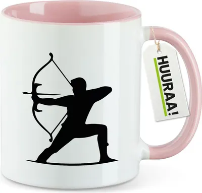 Produktbild von Huuraa Kaffeetasse Bogenschießen Silhouette 330ml Rosa Keramik Kaffeebecher Geschenkidee