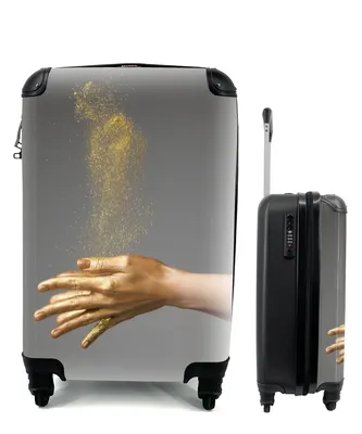 Produktbild von MuchoWow® Koffer Handgepäck Trolley Rollkoffer Kleine Reisekoffer mit 4 Rollen - Frau mit goldgefärbten Händen und einer Glitzerwolke - Cabin Size < 55x40x23 cm & 55x40x20 cm - Fotokoffer - Kabinenkoffer - Boardgepäck - Reise-Box - Reisekoffer - Reisegepäck - Koffer mit Bild - Trolley für Kinder