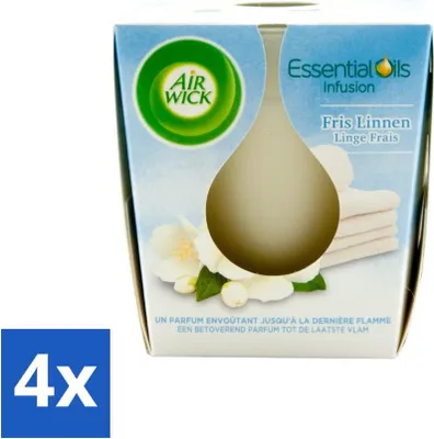Produktbild von Air Wick – Duftkerze – Frische Wäsche mit ätherischen Ölen – 105 g - Vorteilspack - 4 Stücke