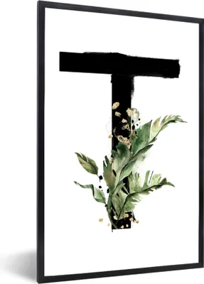 Produktbild von MuchoWow® MuchoWow® Gerahmtes Poster Buchstabe T - Alphabet - Weiß 20x30 cm - Poster mit zchwarzem Bilderrahmen - Drucken - Bilder Poster im Rahmen