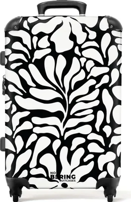 Produktbild von NoBoringSuitcases.com Hartschalen Koffer Mittelgroß 67x43x25 cm, 72L, Abstrakte Drucke für Frauen: Schwarz mit weißen Blumen, Reisekoffer mit 4 Rollen