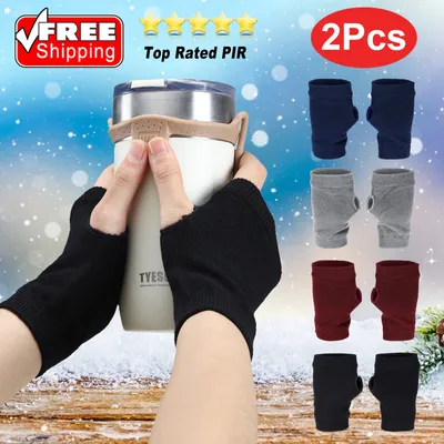 Produktbild von 2 Paar Uni Fingerlose Handschuhe Half Finger Dehnbar Strick Handschuhe-grau