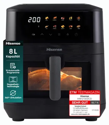 Zdjęcie produktu dla Hisense HAF2100DCD, Frytkownica na gorące powietrze, 7,7 l, 80 °C, 200 °C, 60 min, Pojedyńczy