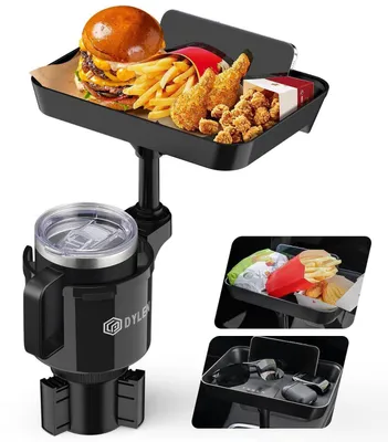 Zdjęcie produktu dla Uchwyt na napoje do samochodu z półką o wymiarach 24 cm, pasujący do butelek o średnicy 7-10,7 cm, wykonany z tworzywa ABS, rozkładany do szerokości 6,3-9,7 cm
