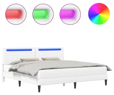 Obrázok produktu pre Rám postele s LED pásikmi Biela 200 x 200 cm Umelá koža