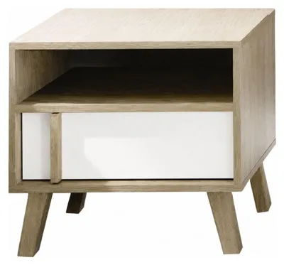 Immagine prodotto di Comodino un cassetto MALMO colori rovere chiaro e bianco