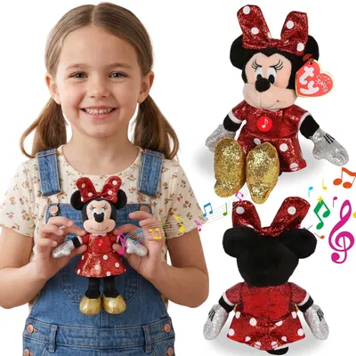 Produktbild von TY DISNEY Minnie Mouse Plüschtier mit Sound, BEANIE BABIES Sparkle Kuscheltier, sensorisches Spielzeug 20 cm
