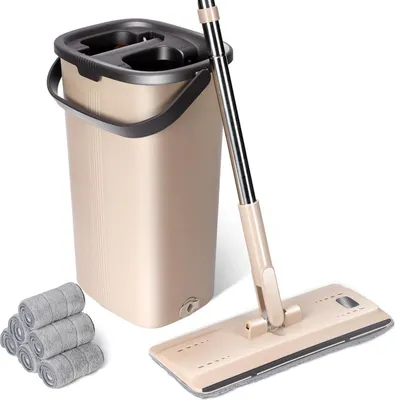 Image de Kit serpillière microfibre avec seau et 6 tampons d'essuyage
