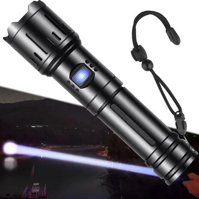 Produktbild von Taschenlampe 100.000 Lumen – Wiederaufladbar – Extrem hell – Batteriebetrieben – USB – Taktisch – Leistungsstark – IP67 wasserdicht – Für Notfälle – Camping
