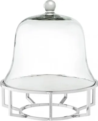 Produktbild von Casa Padrino Luxus Art Deco Kuchenglocke Edelstahl vernickelt mit weißem Marmor und Glasdeckel - Kuchen Ständer