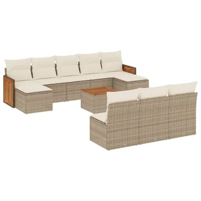 Produktbild von 11-tlg. Garten-Sofagarnitur mit Kissen Beige Poly Rattan