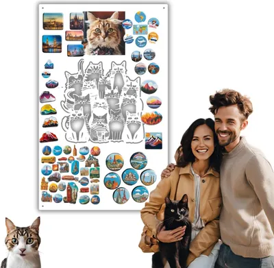 Produktbild von Anwicar Magnettafel - Magnetische Pinnwand mit Katzenmotiv - Weiß - 80x50 cm
