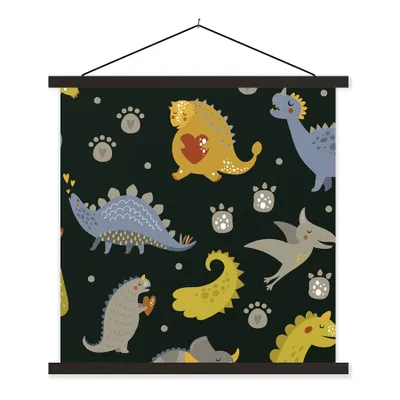 Produktbild von MuchoWow® Textilposter Dino - Kinder - Schnittmuster - Jungen - Mädchen - Dinosaurier 120x120 cm mit schwarzem Rahmen - Aufhängungsset