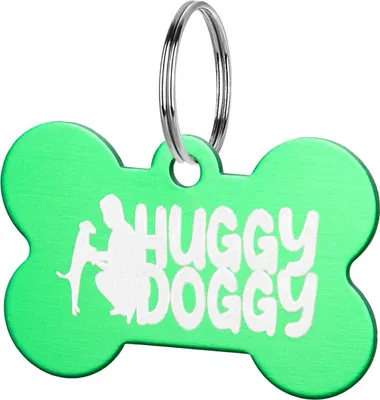Image de Médaille gravée pour chien, petit os, porte-clés, porte-adresse, vert