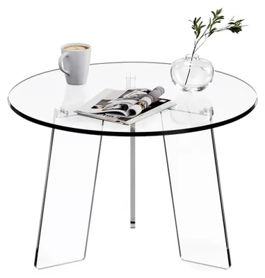 Produktbild von Runder Acryl-Couchtisch, transparenter Kreis, moderner Lucite Beistelltisch für Wohnzimmer, Schlafzimmer, Büro (transparent, 60×60×40 cm)