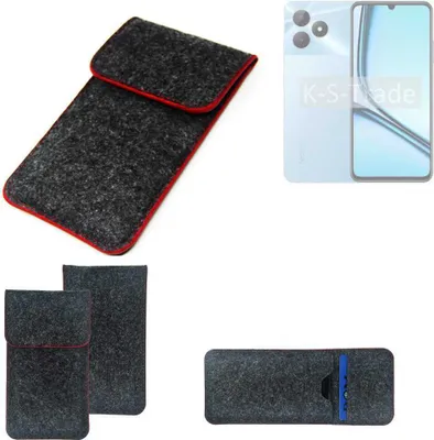 Produktbild von K-S-Trade Handy Schutz Hülle kompatibel mit Realme Note 50 Schutzhülle Handyhülle Filztasche Pouch Tasche Case Sleeve Filzhülle dunkelgrau roter