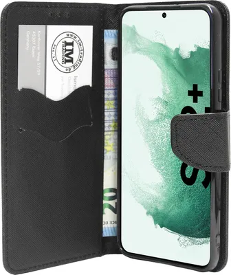Zdjęcie produktu dla Etui książkowe "Fancy" kompatybilne z telefonem komórkowym SAMSUNG GALAXY S22 PLUS etui portfelowe z funkcją podstawki, miejsce na karty czarny