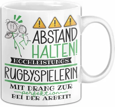 Produktbild von Rugbyspielerin Tasse Geschenk Lustig Abstand Halten Hochleistungs-Rugbyspielerin Mit Drang Zur Perfektion Bei Der Arbeit (Weiß)