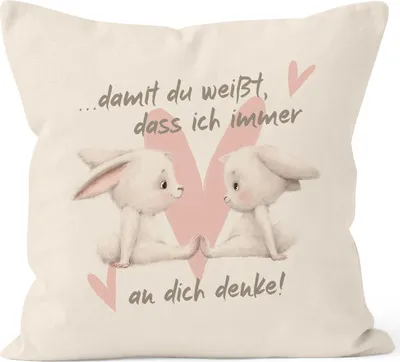 Produktbild von Kissen-Bezug Spruch Geschenk Liebe Freundschaft Hasen-Paar Herz Damit du weißt dass ich an dich denke SpecialMe® natur 40cm x 40cm