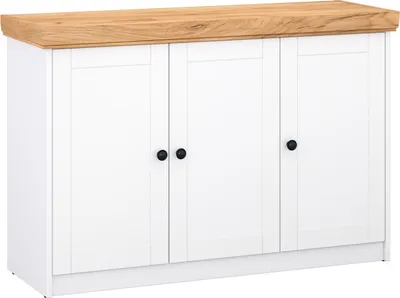 Image de Commode Buffet Chêne Mat Blanc en Bois Massif Armoire de Salon Sideboard